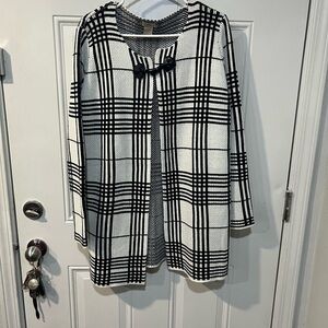 Black and White Plaid Open Front Cardigan